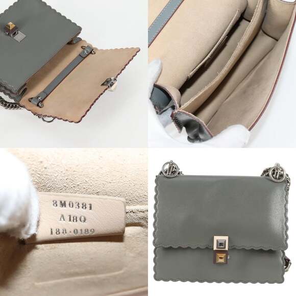 FENDI Chain Shoulder Bag Leather Gray Silver - Picture 10 of 12